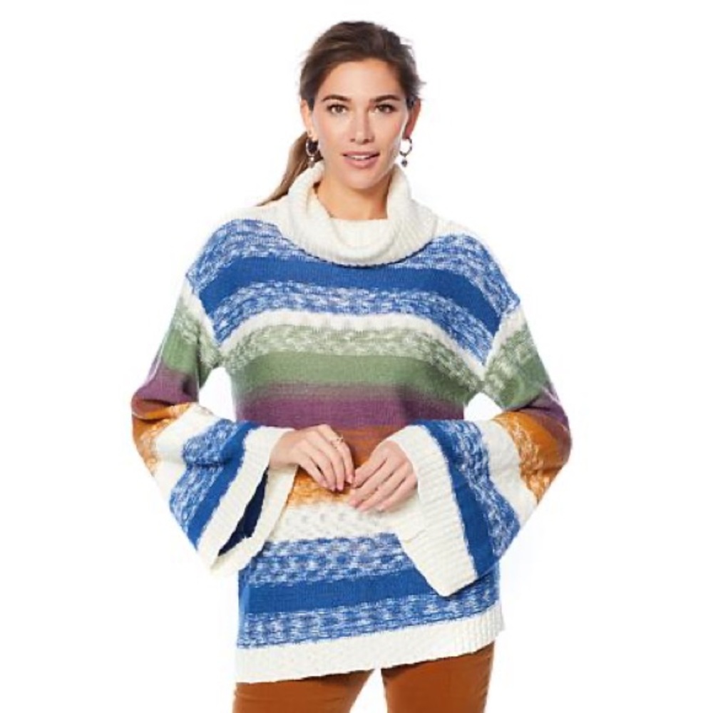 Cowl kneck Multicolored knit sweater